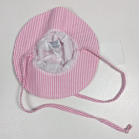 Flap Happy Bucket Hat Sz XS 0-3m Pink Pinstripe Seersucker - Picture 3 of 5